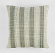 Green and white textured stripe cushion in soft woven fabric, 50x50cm
