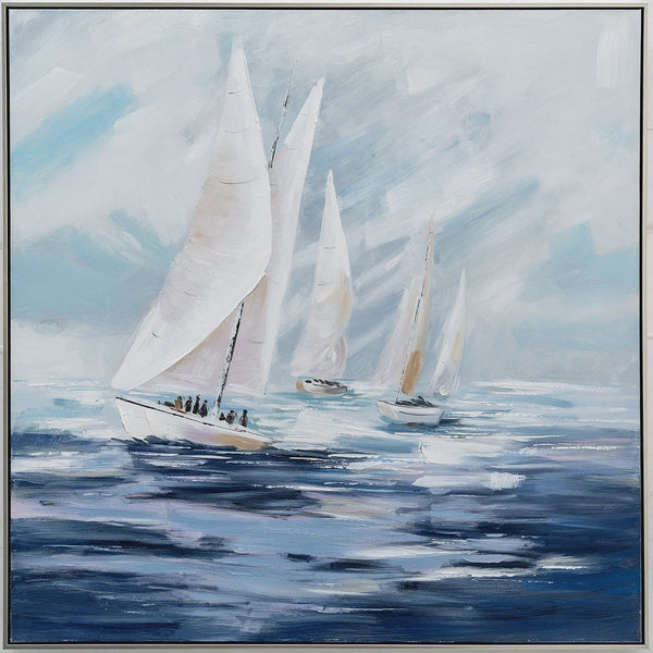 Sailing Boats 2 Canvas in Silver Frame