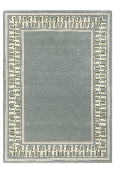 Sanderson Linnean Porcelain Rug with jade and flax geometric border