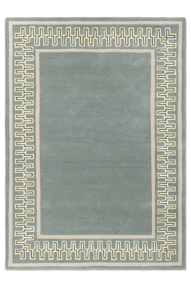 Sanderson Linnean Porcelain Rug with jade and flax geometric border