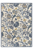 Sanderson Shalimar China Blue Rug with hand-tufted floral tree-of-life design in blue and gold tones