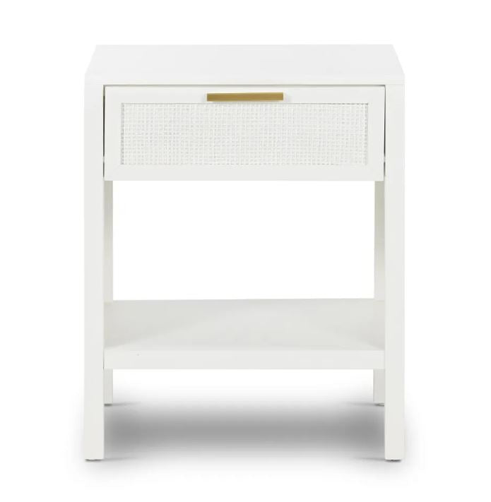 Santorini Hamptons Timber/Rattan Bedside Table White