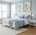Santorini Hamptons Timber/Rattan Double Bed White styled in a bedroom with white bedsides 