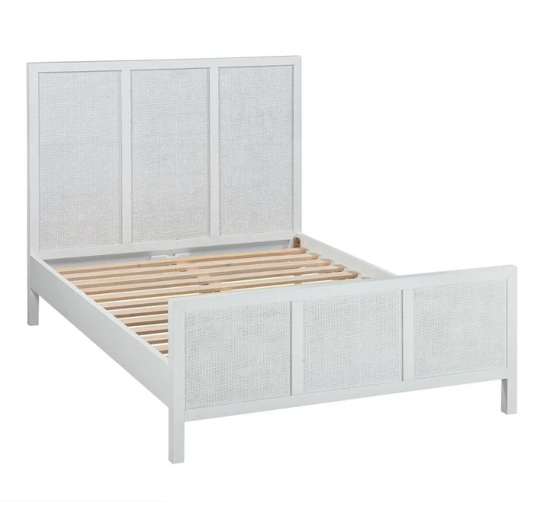 Santorini Hamptons Timber/Rattan Double Bed White