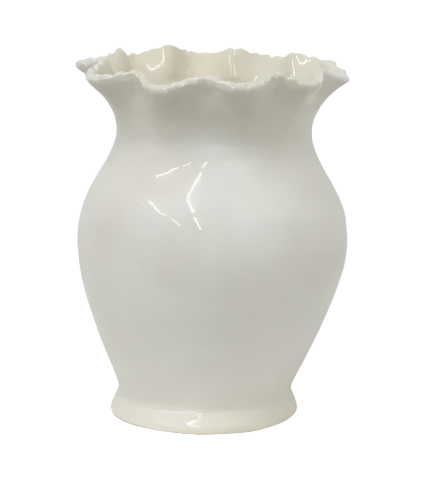Scilla Rope Vase in off-white stoneware with scalloped rim 