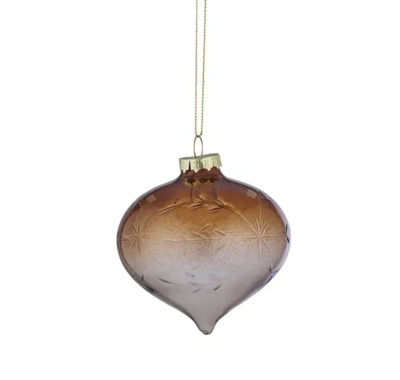 Engraved Onion Bauble Glass 8cm Sepia