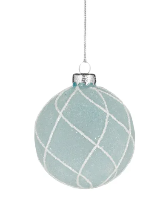 Icy Blue Bauble Glass 8cm Light Blue