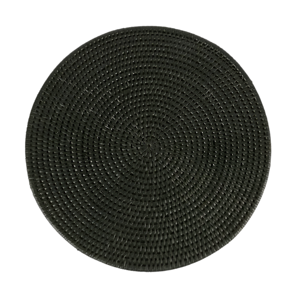 Paume Rattan Round Placemat Black