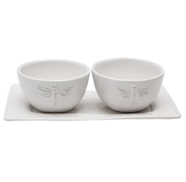 Dragonfly Stoneware White Condiment Set (3PC)