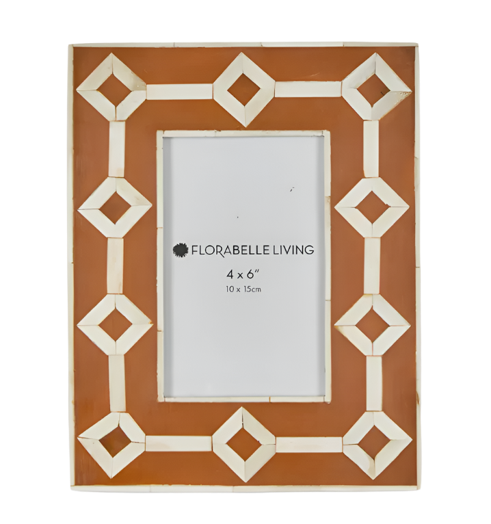 Sasha Bone Inlay Photo Frame Orange 4x6"