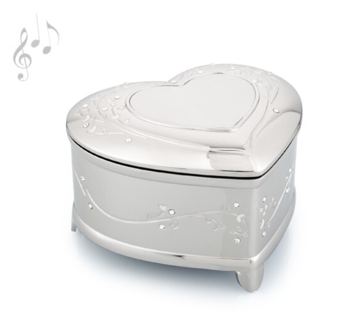 Nickel Plated Musical Heart Trinket Box