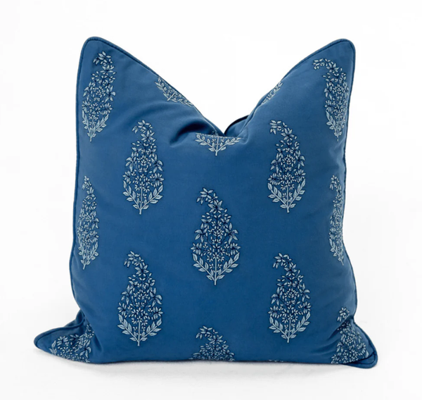 Outdoor Devon Paisley Embroidery Blue Lounge Cushion 55cm