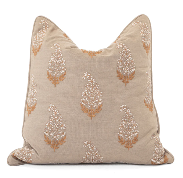 Outdoor Devon Paisley Embroidery Heather Beige Lounge Cushion 55cm