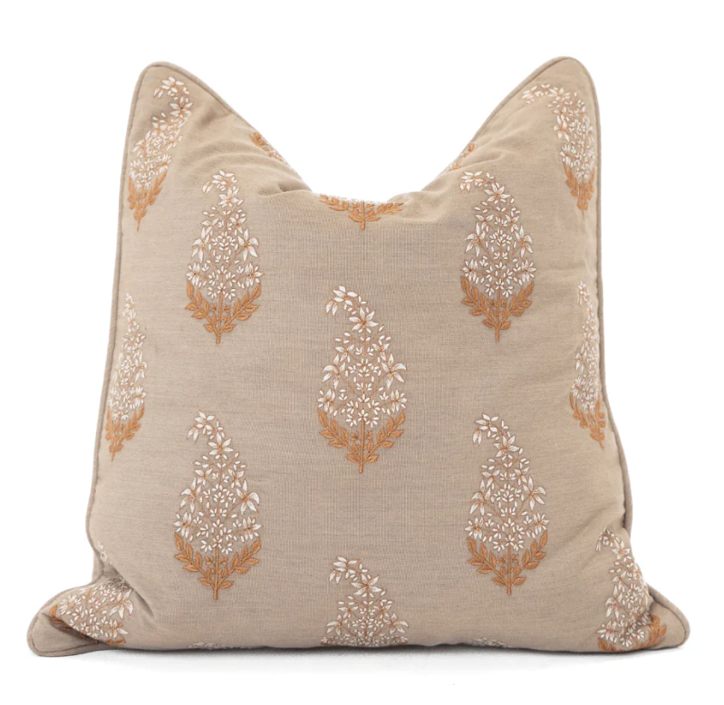 Outdoor Devon Paisley Embroidery Heather Beige Lounge Cushion 55cm