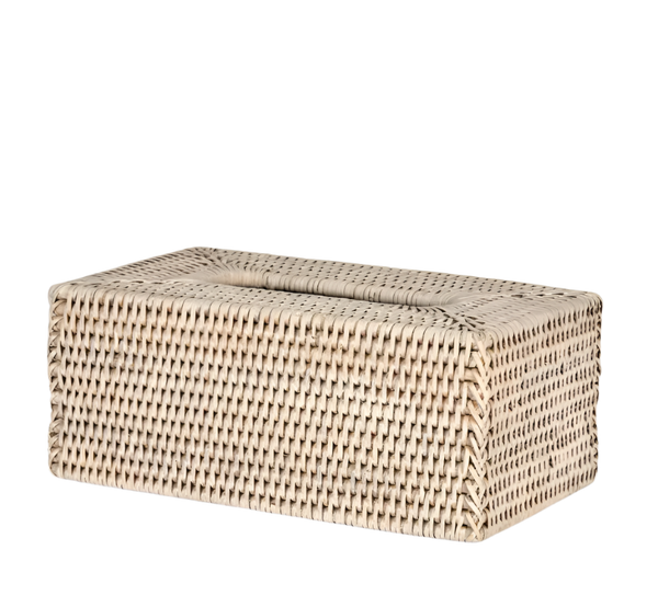 Paume Rattan Rectangle Tissue Box White Wash