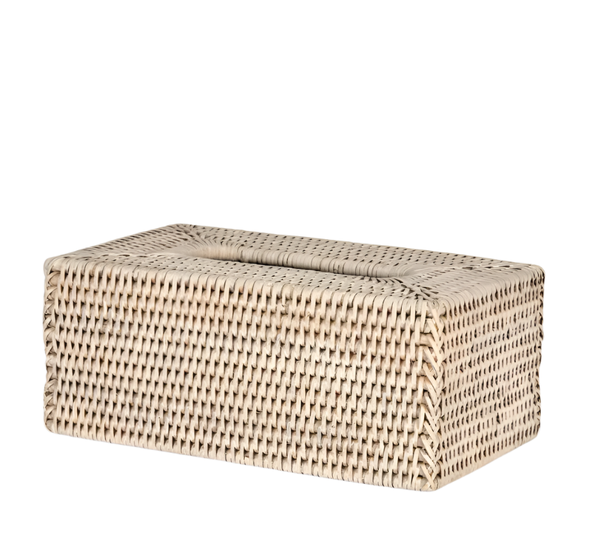 Paume Rattan Rectangle Tissue Box White Wash