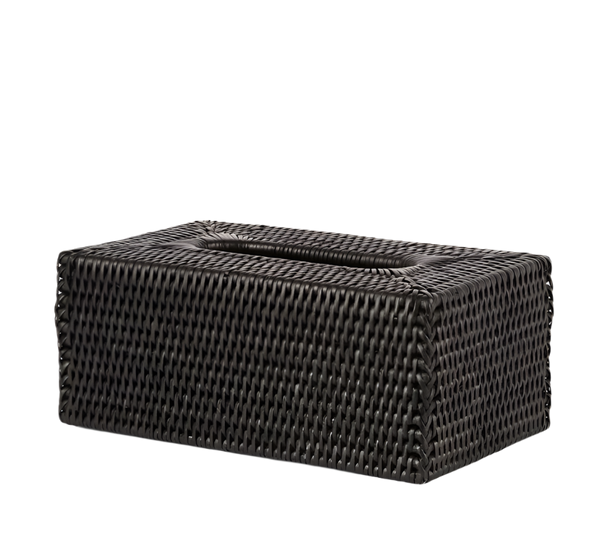 Paume Rattan Rectangle Tissue Box Black