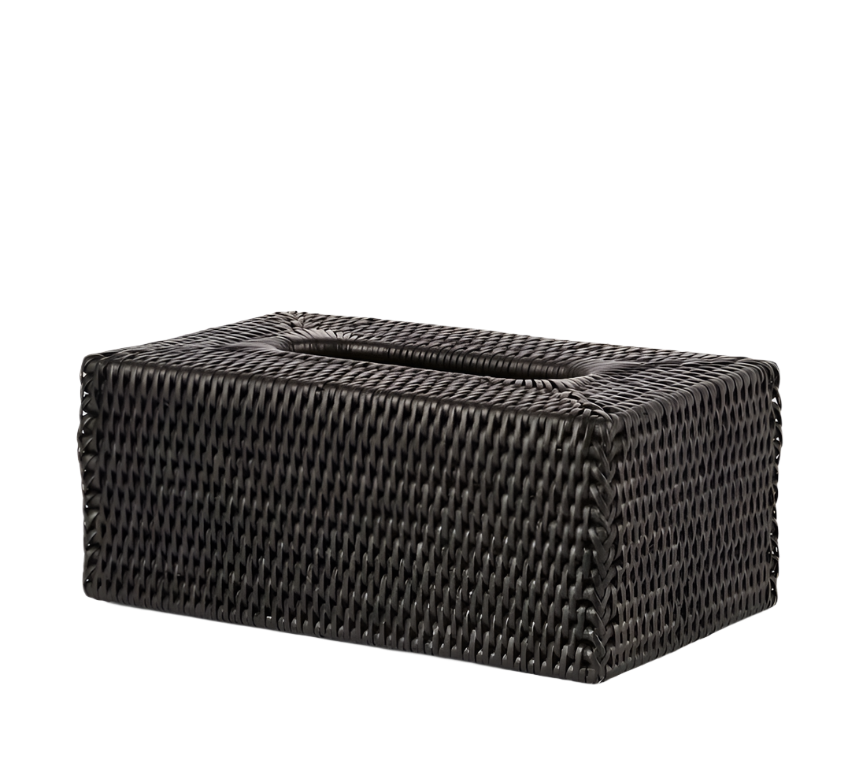 Paume Rattan Rectangle Tissue Box Black