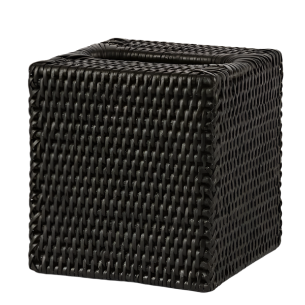 Paume Rattan Square Tissue Box Black