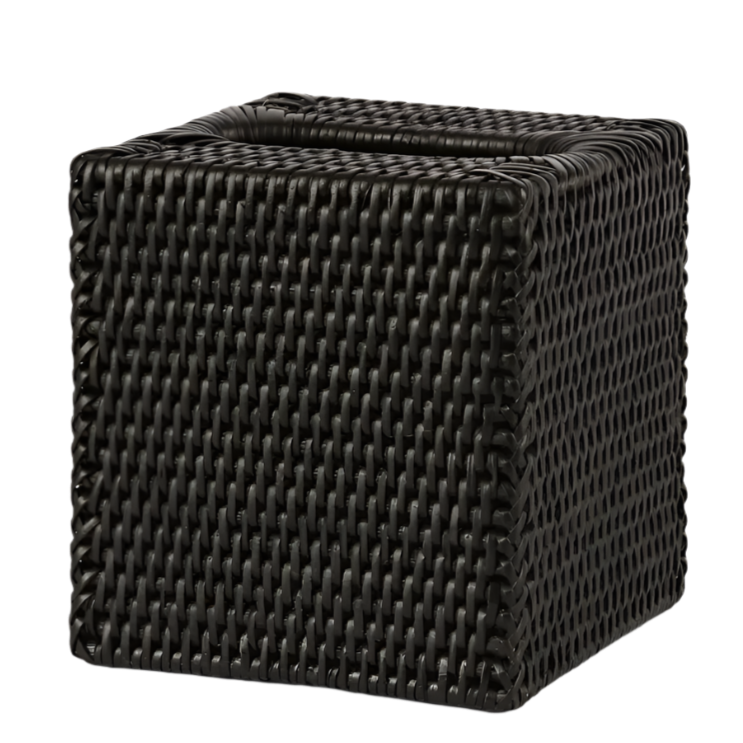 Paume Rattan Square Tissue Box Black