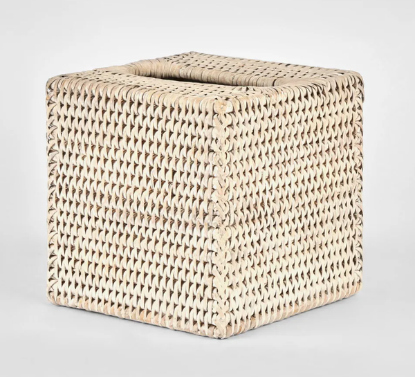 Paume Rattan Square Tissue Box Whitewash