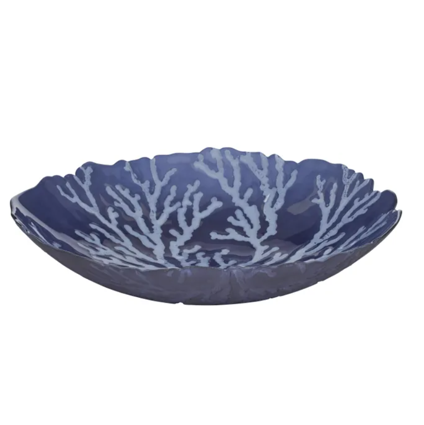 Atoll Glass Bowl Navy/White 33cm