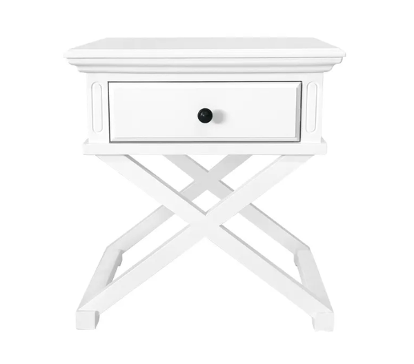 Sorrento Cross Leg Hamptons Side Table With Drawer White