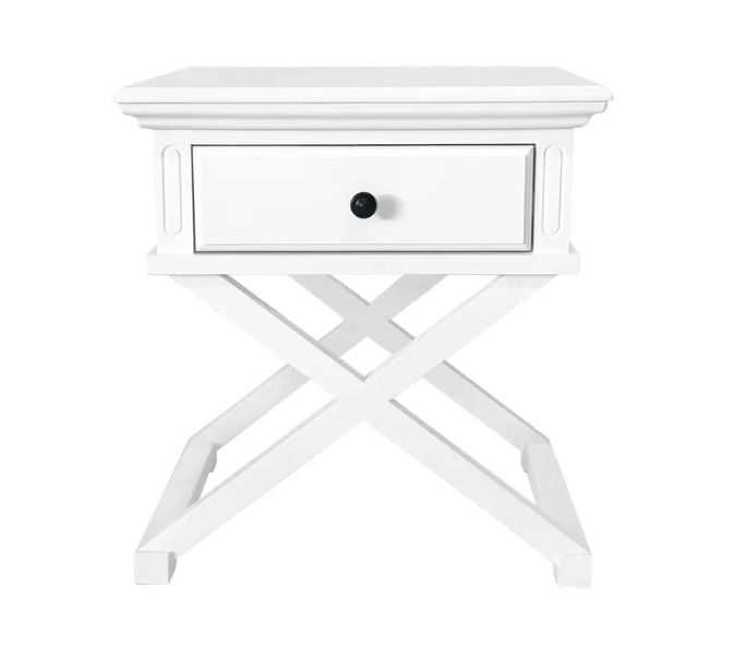 Sorrento Cross Leg Hamptons Side Table With Drawer White