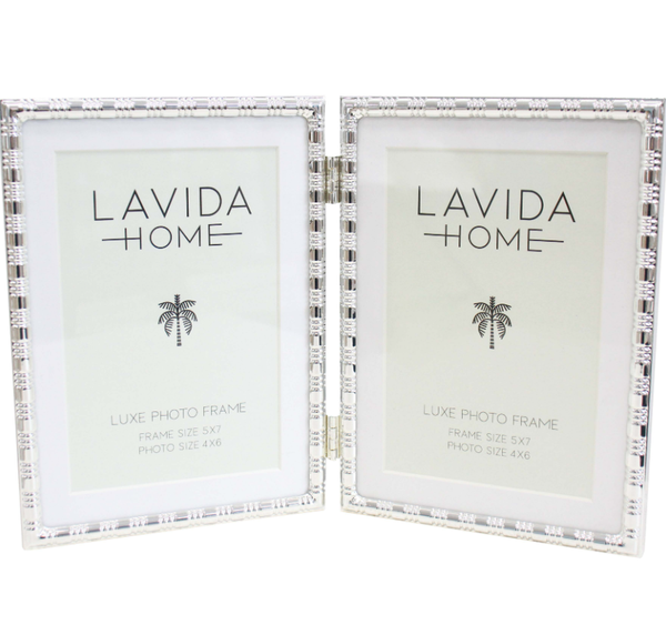 Deluxe Double Photo Frame 5 x 7" Silver