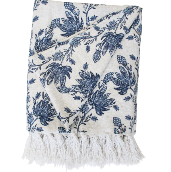 Bluebell Bloom Blue and White Floral Throw
