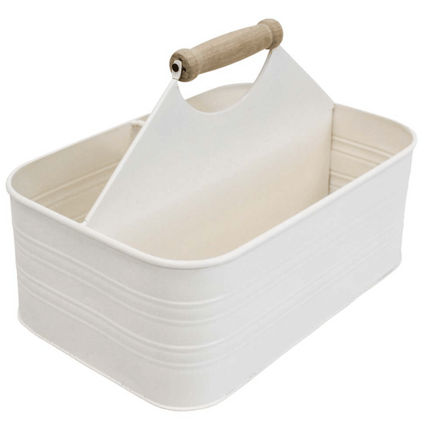 Metal Caddy with Wooden Handle Ivory - Hamptons Style