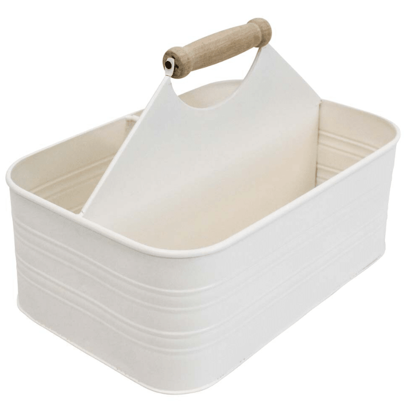 Metal Caddy with Wooden Handle Ivory - Hamptons Style