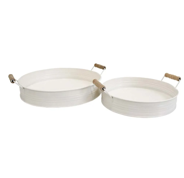 Metal Trays S/2 Round Ivory