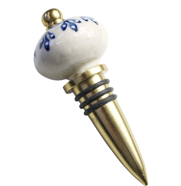 Blue and White Ceramic Bottle Stopper - 10cm