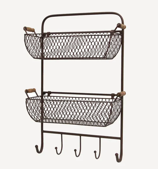 Mesh Wall Shelf with Hooks