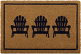 Adirondack PVC Back Coir Mat 40x60cm with three black Adirondack chair motifs on natural coir background, coastal-style doormat with PVC backing.