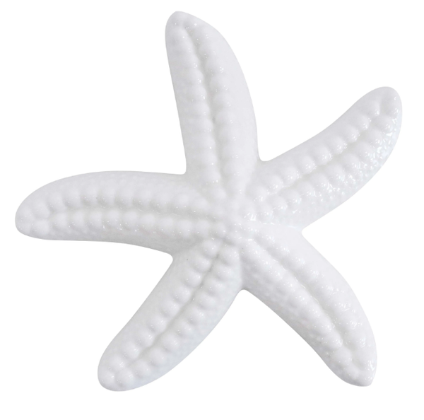 White ceramic starfish decorative accent – large size, 17cm, styled for coastal or Hamptons interiors.