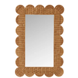 Natural rattan rectangular mirror with scalloped edge design, measuring 60x90cm.