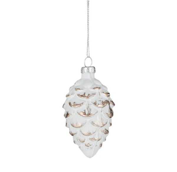 Icy Pinecone Ornament Glass White