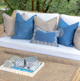 Outdoor Kauri Embroidery Blue Lumbar Cushion