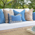 Outdoor Kauri Embroidery Blue Lumbar Cushion