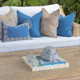 Outdoor Piped Blue & Beige Lounge Cushion 55cm