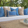 Outdoor Piped Blue & Beige Lounge Cushion 55cm