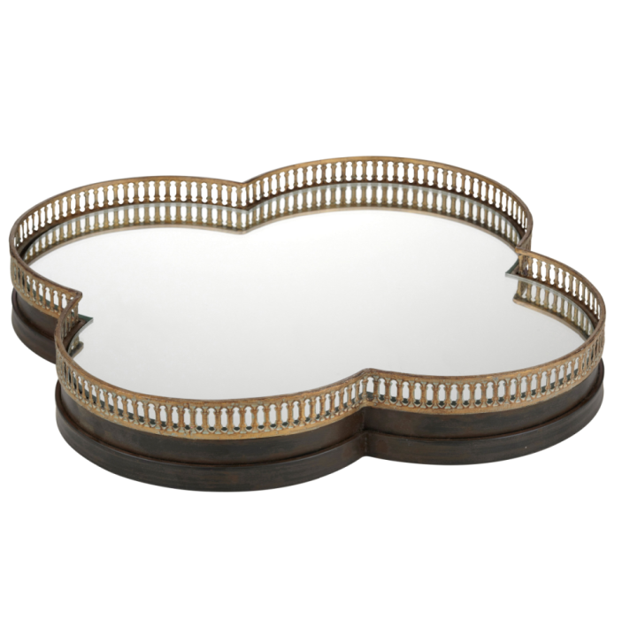 Bronzed Clover Mirror Tray 43cm