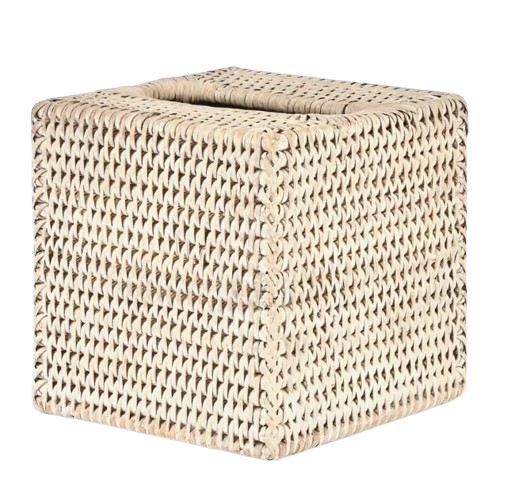 Paume Rattan Square Tissue Box Whitewash