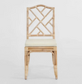 Front view of Dynasty Dining Chair Light Natural with chinoiserie backrest and rattan frame