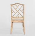 Detail of hand-binded rattan frame and woven texture on Dynasty Dining Chair