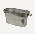 Large rectangular silver planter with rounded handles, crafted from aluminium with a vintage finish.