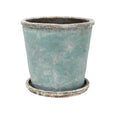 Large sea blue cement plant pot with matching saucer