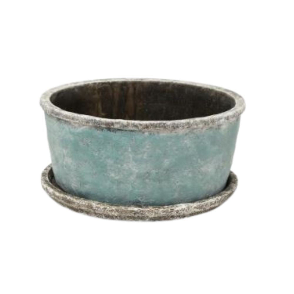 Sea Blue Wide Plant Pot and Saucer Small